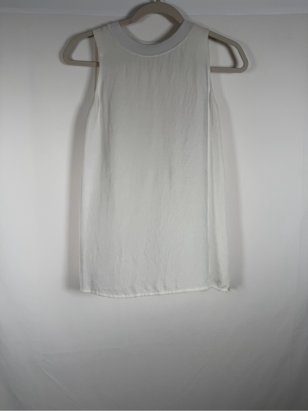 Vince Ribbed Trim Crew‎ Neck Shell White Tank Top